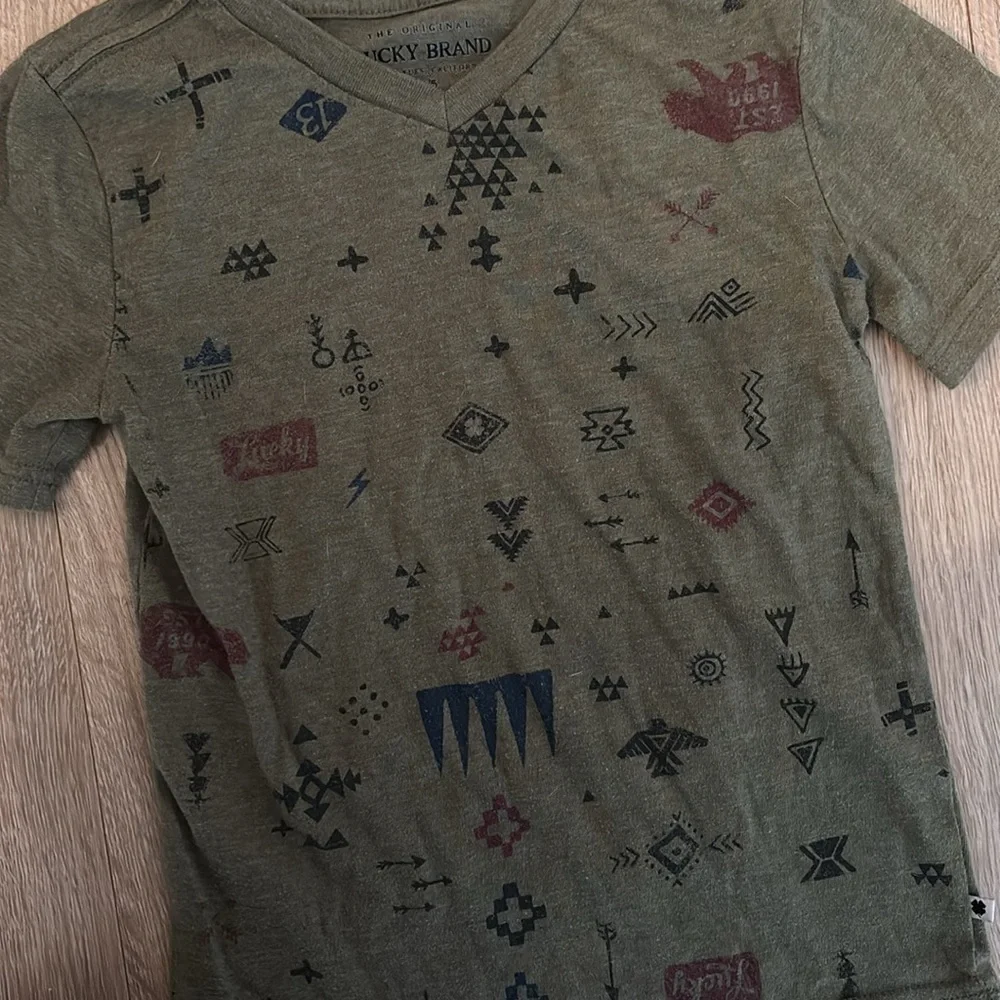 Lucky Brand Green Doodle Print Short Sleeve Tee